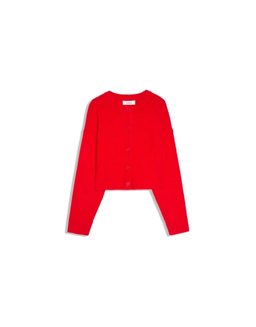 Bershka cardigan in maglia con girocollo e bottoni rosso, 2 di 2