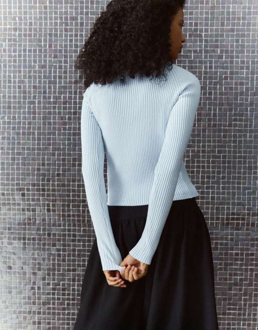 Bershka cardigan med høj hals og knapper i lyseblå, 3 af 5
