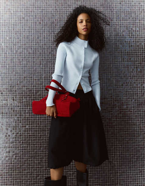 Bershka cardigan met hoge hals en knopen in lichtblauw - view 1