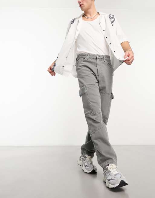 Bershka cargo denim jeans in grey ASOS