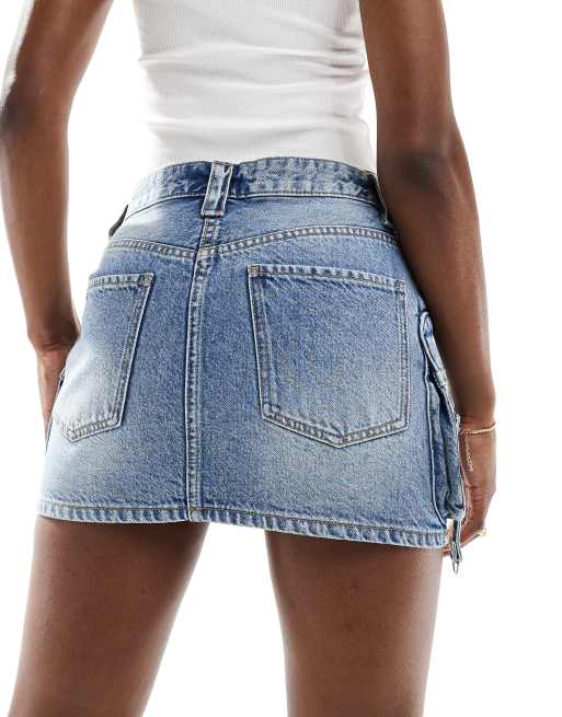 Bershka cargo denim mini skirt in mid blue | ASOS