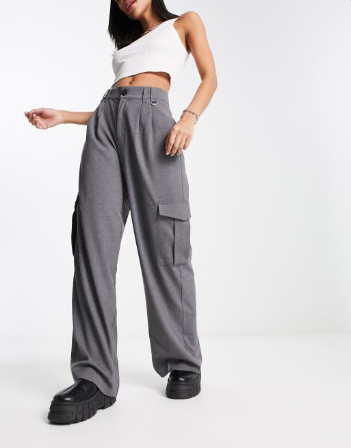 Bershka cargo detail tailored pants in grey ASOS