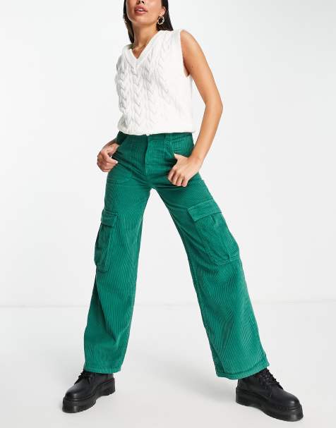 Bershka – Cargo-Hose aus Cord in Grün - view 1