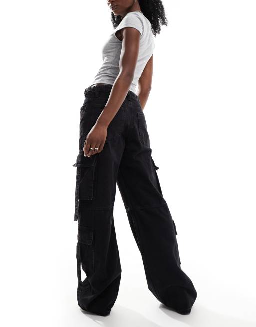 Wide Leg Jeans Jeans Neri Bershka Bershka Cargo Jeans In Black ASOS