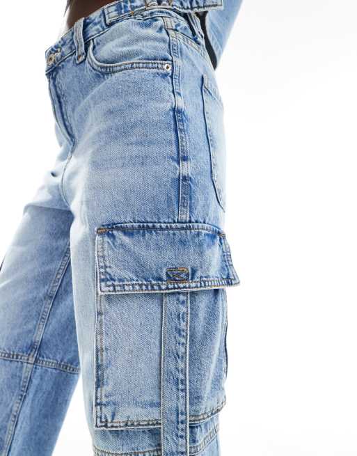 Bershka cargo jeans in light wash blue | ASOS