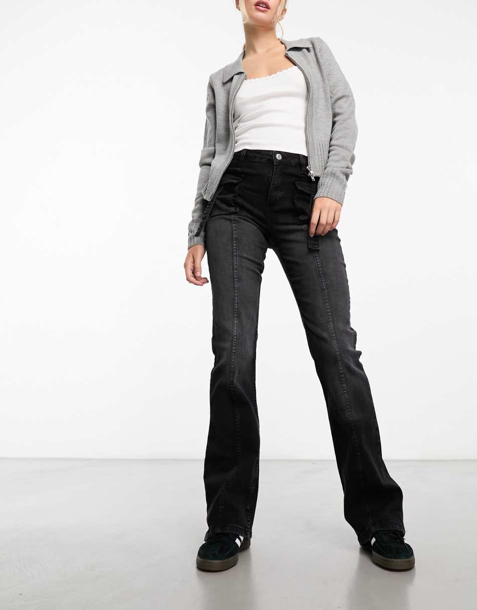 Urban Bliss Plus high rise cropped flared jeans in bleach wash