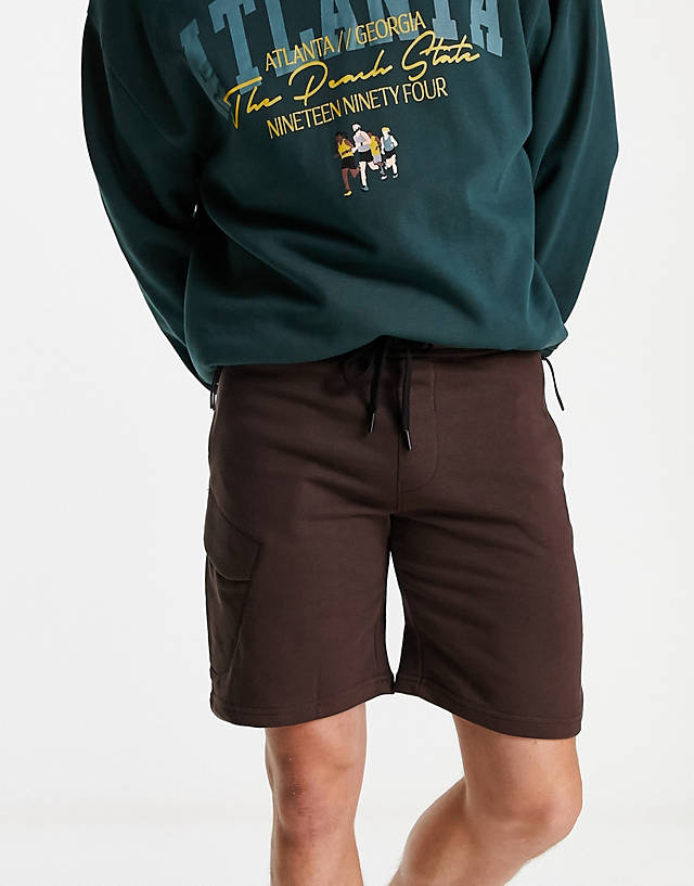 Bershka - cargo jersey shorts in brown