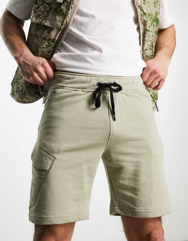 Bershka Cargo Jersey Shorts In Khaki