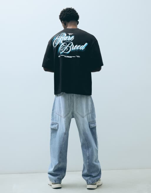 Bershka Cargo neobarrel jeans in light bue, 2 of 4