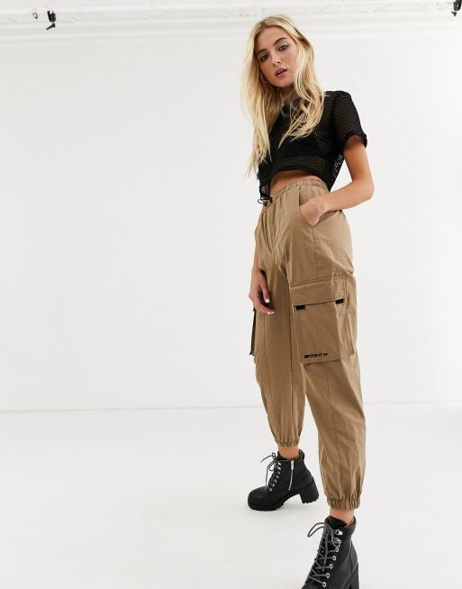 Bershka cuffed cargo pants in brown exclusive at ASOS