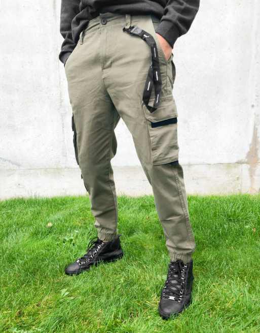 Bershka straight leg cargo pants in black, ASOS