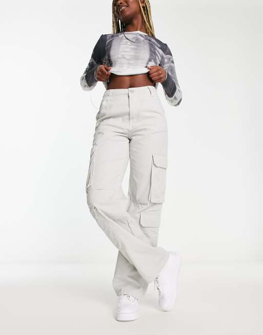 Bershka cargo pants in pale grey ASOS