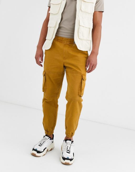 bershka-cargo-pants-with-pocket-detail-in-brown-asos