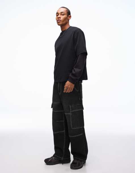 Bershka Cargo parachute jeans in black