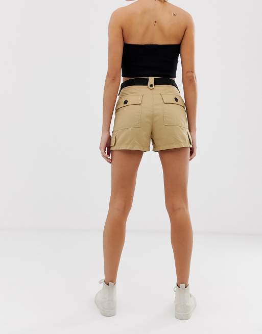 Bershka cargo short in beige