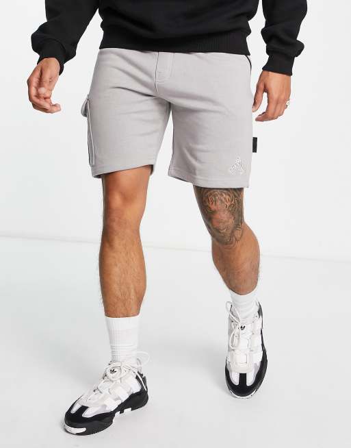 Bershka – Cargo-Shorts aus Jersey in Grau