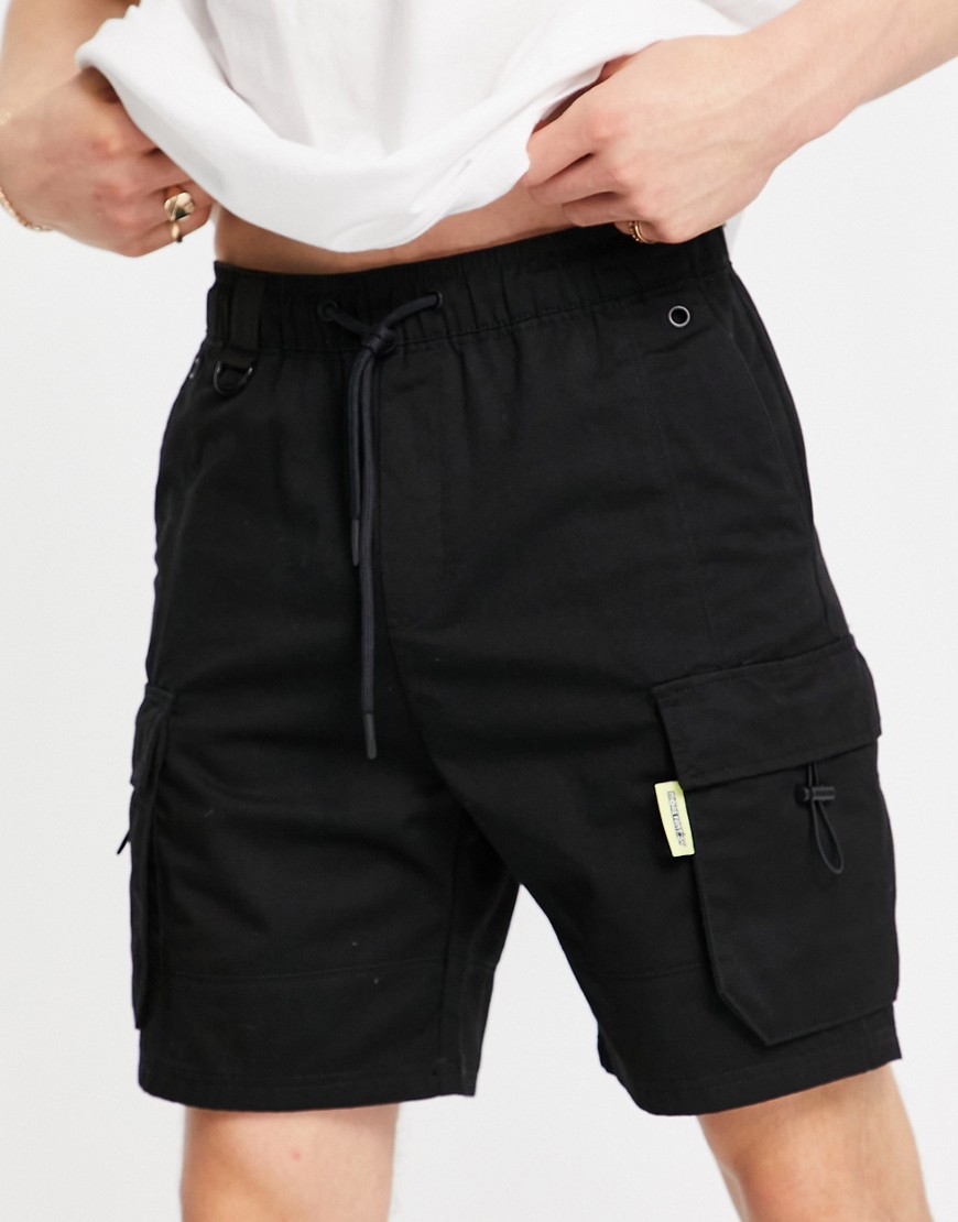 Bershka cargo shorts in black