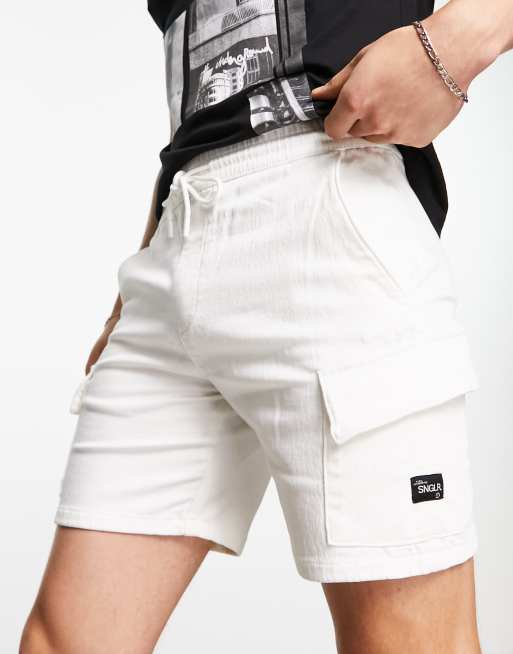 Bershka cargo shorts in white ASOS