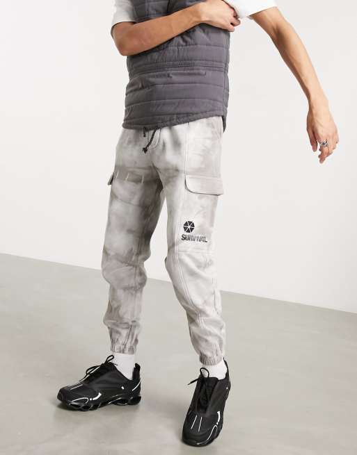 Bershka cargo sweatpants in gray tie dye