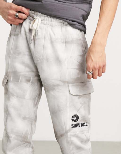 Bershka cargo sweatpants in gray tie dye ASOS