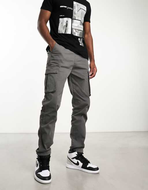 Grey cargo trousers mens sale