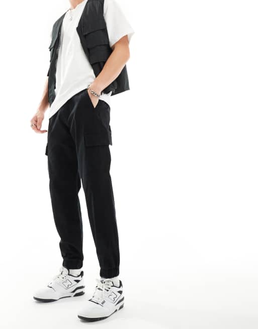  Bershka cargo trouser with cuff in black