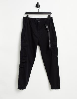 bershka cargo trousers with chain in black