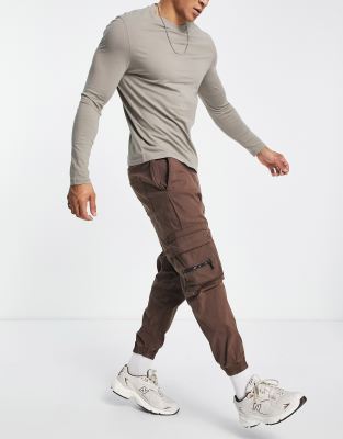 Bershka cargo pants in brown - ASOS Price Checker