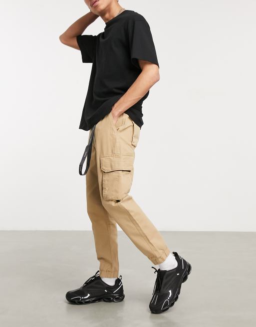 Bershka cargo trousers in camel