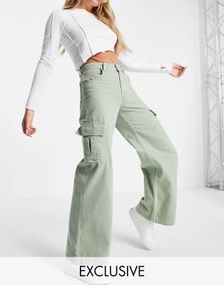 Bershka utility cargo trouser in khaki, ASOS