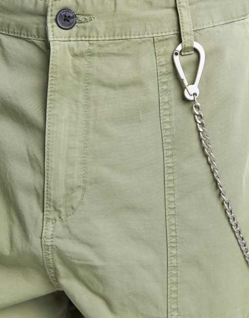 Bershka cargo trousers with chain in khaki, 3 of 3
