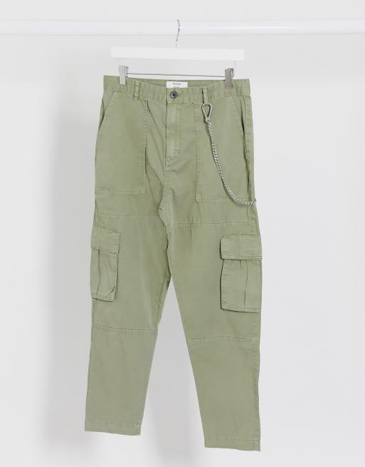 Bershka cargo trousers with chain in khaki, 2 of 4