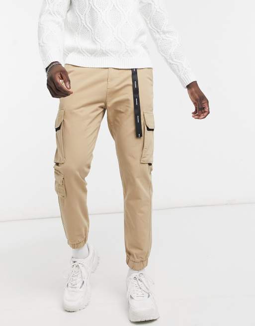 Beige cargo pants with chain shop