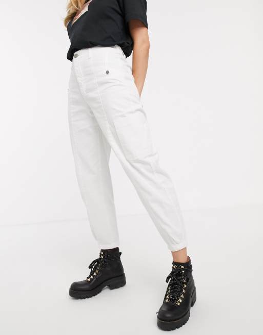 Bershka cargo utility pants in ecru | ASOS