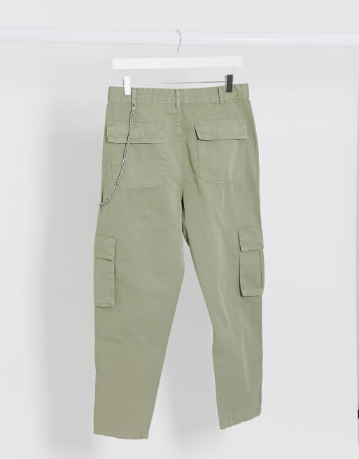 Bershka - Cargobroek met ketting in kaki, 4 van 4