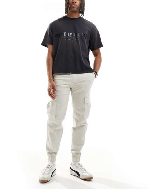 Bershka – Cargohose in Beige mit Bündchen - view 1