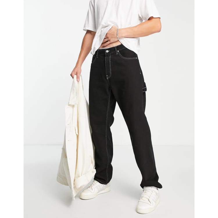 【RASHOMONG】★Stitch Carpenter Wide Black Jeans RASHOMONG】☆Stitch Carpenter Wide Black Jeans (RASHOMONG