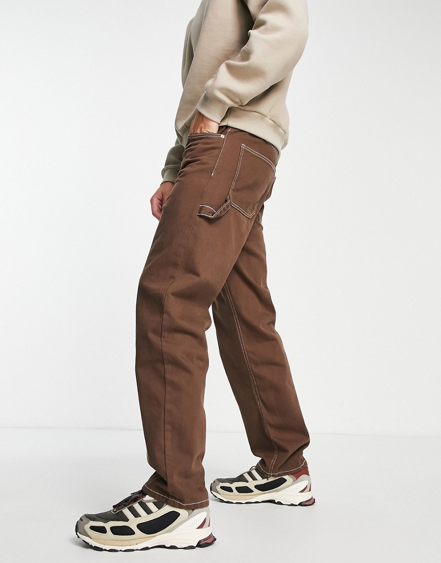 Bershka carpenter jeans with contrast stitch in brown