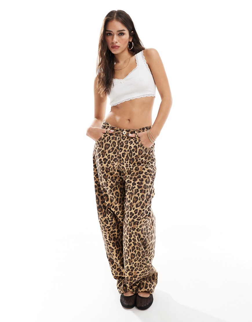 Bershka Carpenter Pants In Leopard Print-multi In Animal Print