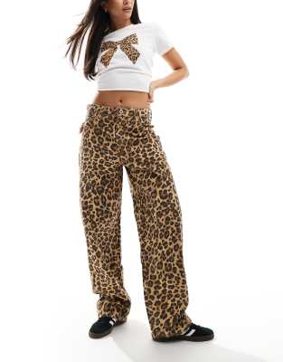 carpenter pants in leopard print-Multi