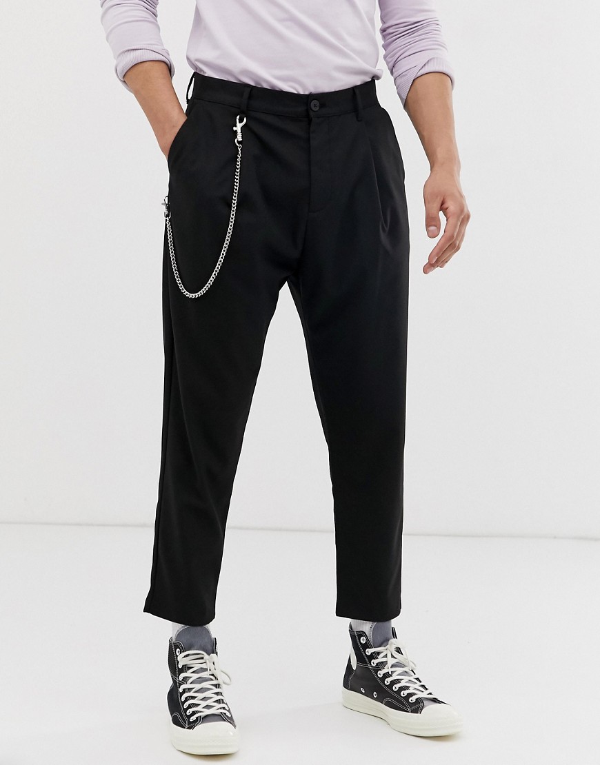 Bershka carrot fit pants with chain in black