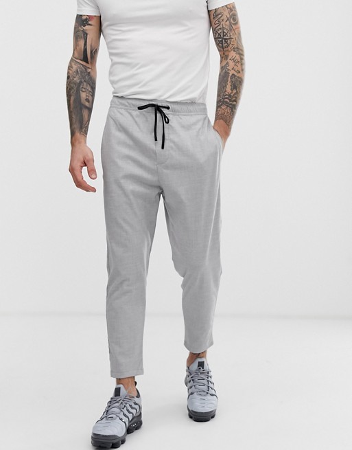 Bershka carrot fit trousers with elastic waist in grey