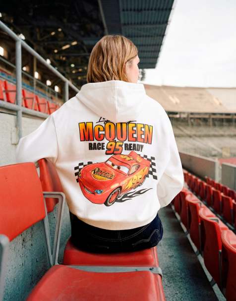 Bershka Cars print hoodie in white