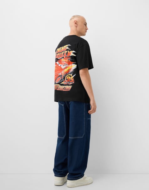 Bershka Cars short sleeve print t-shirt in black - view 1