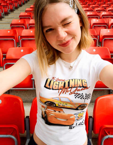 Bershka Cars short sleeve print t-shirt in white - view 1