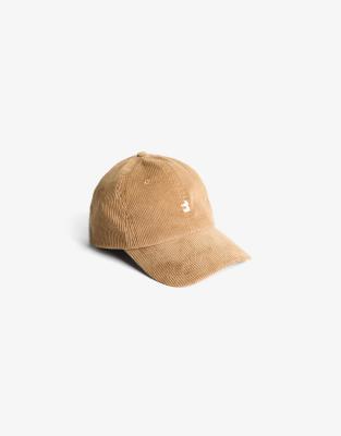 Bershka - Casquette en velours côtelé à broderies - Beige-Brown