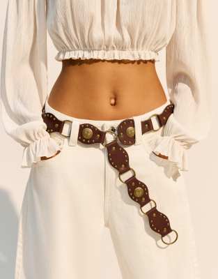 Bershka - Ceinture avec anneaux - Marron