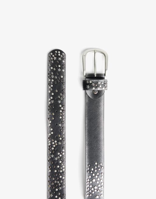 Bershka - Ceinture en similicuir à clous - Noir