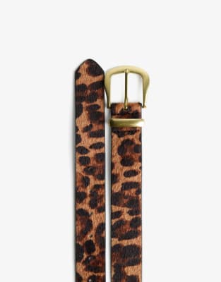 Bershka - Ceinture en similicuir imprimé léopard-Brown