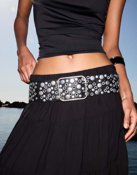 Bershka - Ceinture large imitation cuir avec clous - Noir - view 1